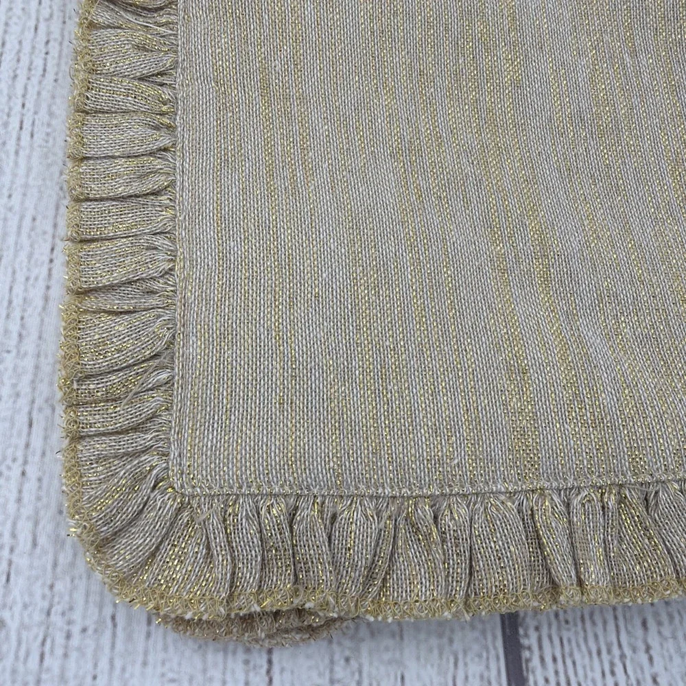 Rachel Zoe Placemats (Set of 4) Gold Metallic Ruffle Woven Jacquard Festive